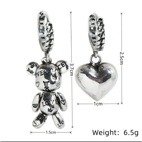 Sterling Silver 🐻 Teddy Bear ♥️ Heart Earrings - Picture 6 of 6